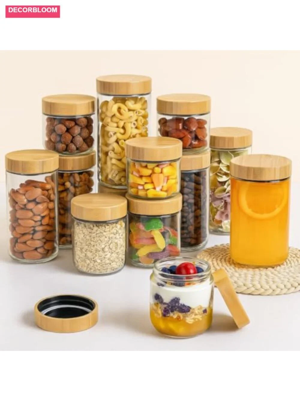 12 Pack 16oz Glass Jars with Bamboo Lids & Spoons, Airtight Overnight Oats